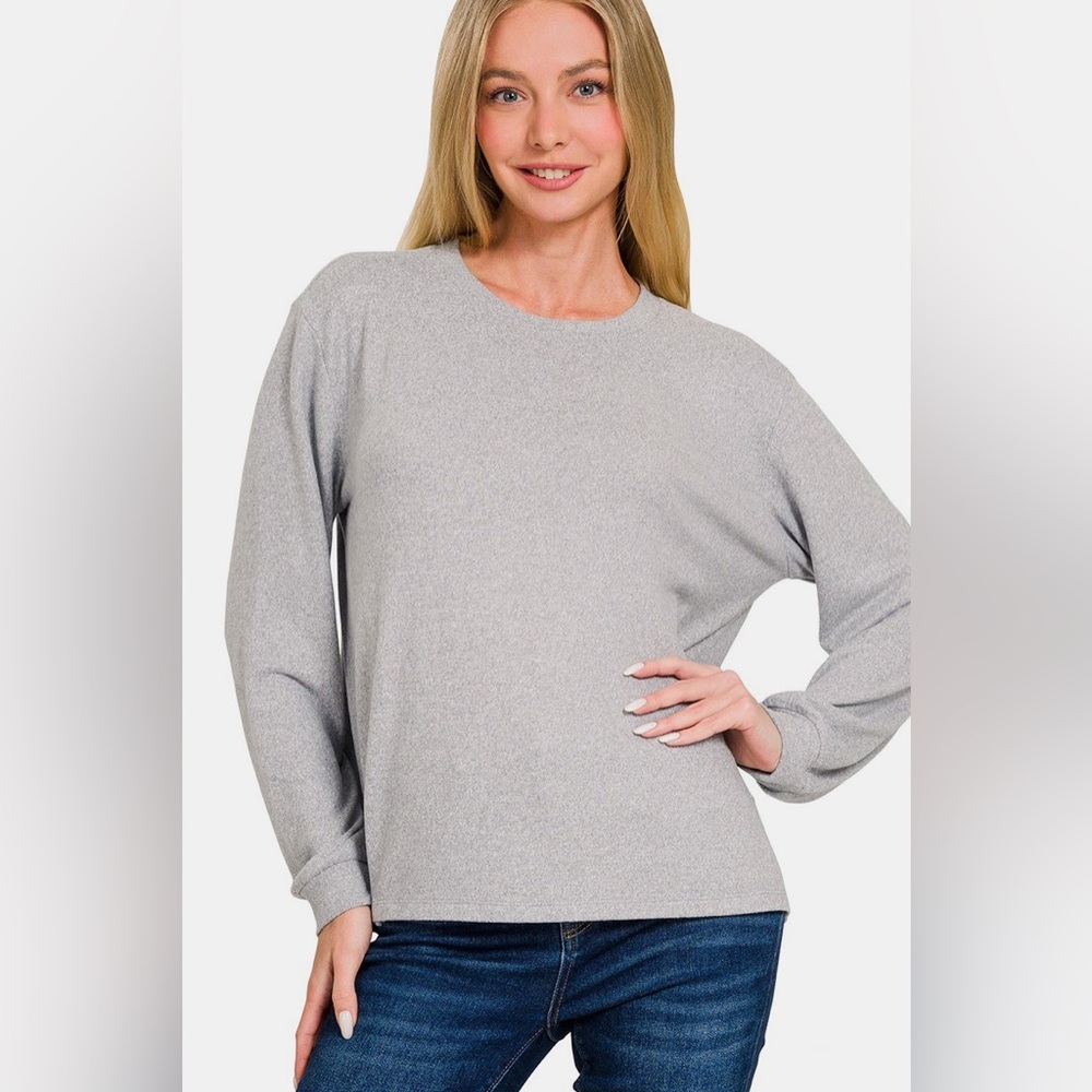 Zenana Hacci Round Neck Long Sleeve T-Shirt